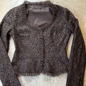 Tahari Light Brown Lace Jacket With Tulle Tream, Size 6